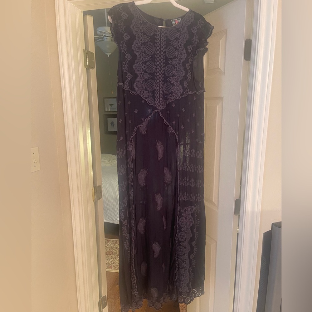 Johnny Was Purple Embroidered Boho Maxi Dress